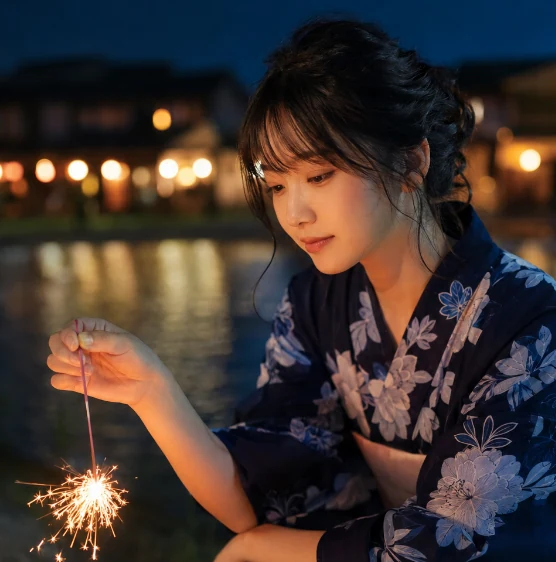 浴衣姿で線香花火を楽しむプロフィール掲載イメージ